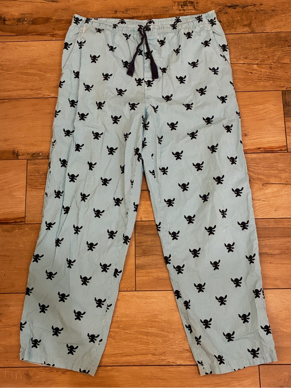 Disney paris Light Blue Striped Lounge Pants with Black Character Motif